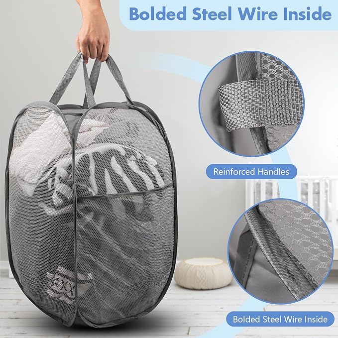 DUCOO Pop Up Laundry Hamper, 70L Collapsible Mesh Laundry Basket - Image 3