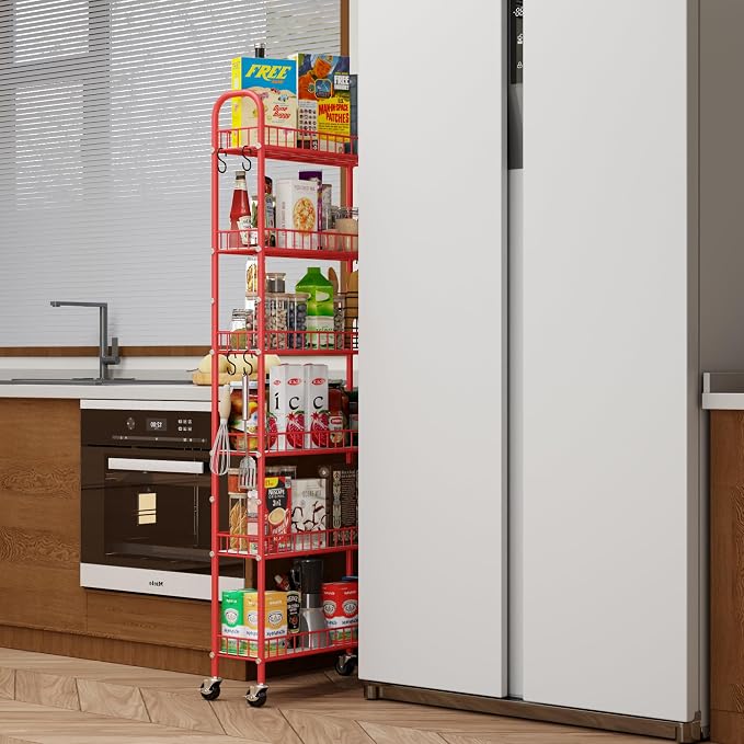 Slim Rolling Storage Cart 6 Tier, Metal Kitchen Rolling Utility Cart - Image 2