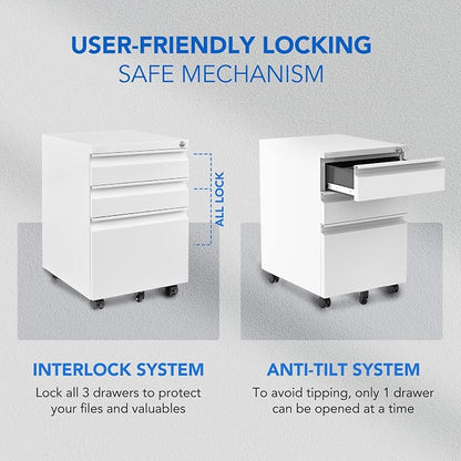 FLEXISPOT Mobile File Cabinet for Home Office Under Desk Storage - Image 4