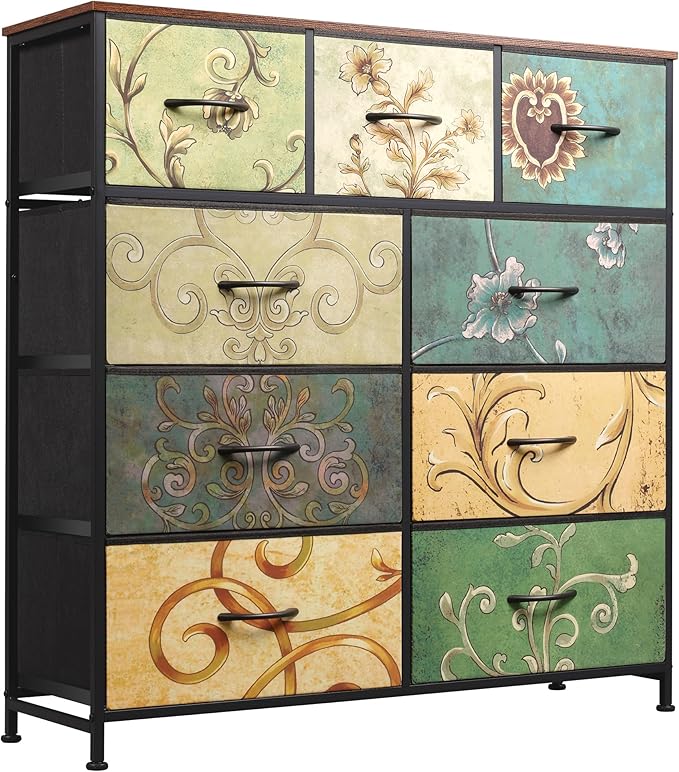 WLIVE Tall Dresser for Bedroom, 9 Drawer Chest of Drawers, Floral | 9 roomy by WLIVE
