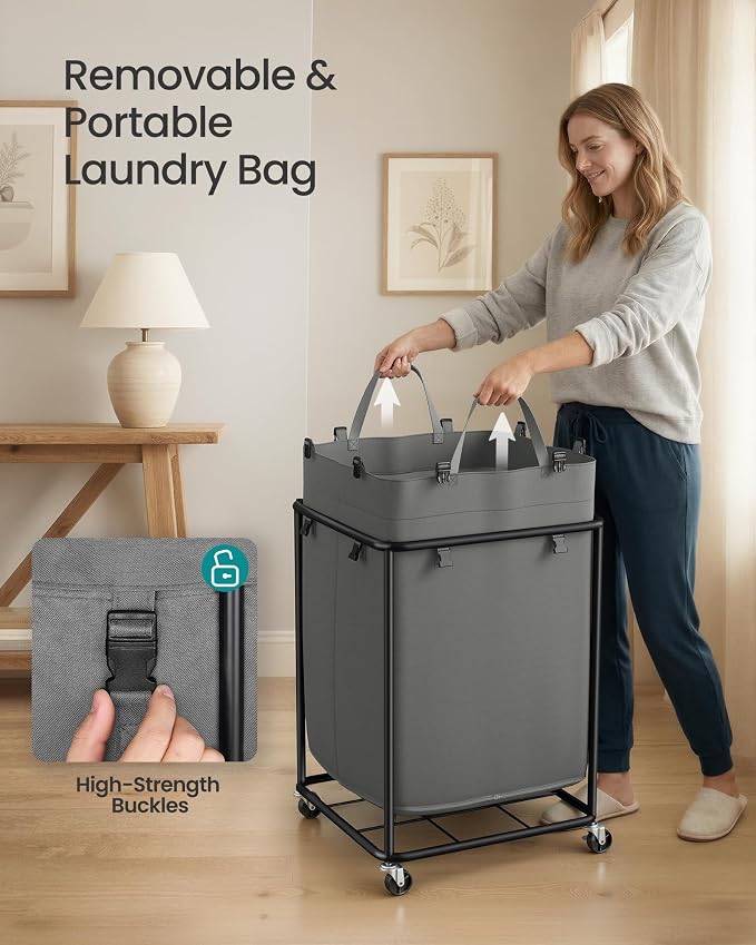 SONGMICS Laundry Basket with Wheels, Rolling Laundry Hamper with Steel Frame - Image 6