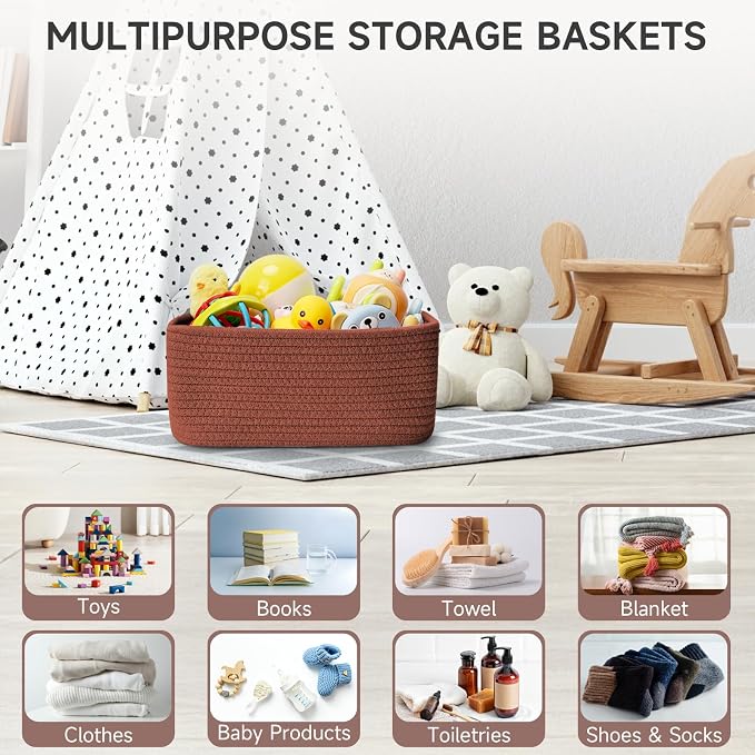 3-Pack Shelf Baskets for Organizing, Closet Organizer Bins, Small Woven Baskets - Image 5