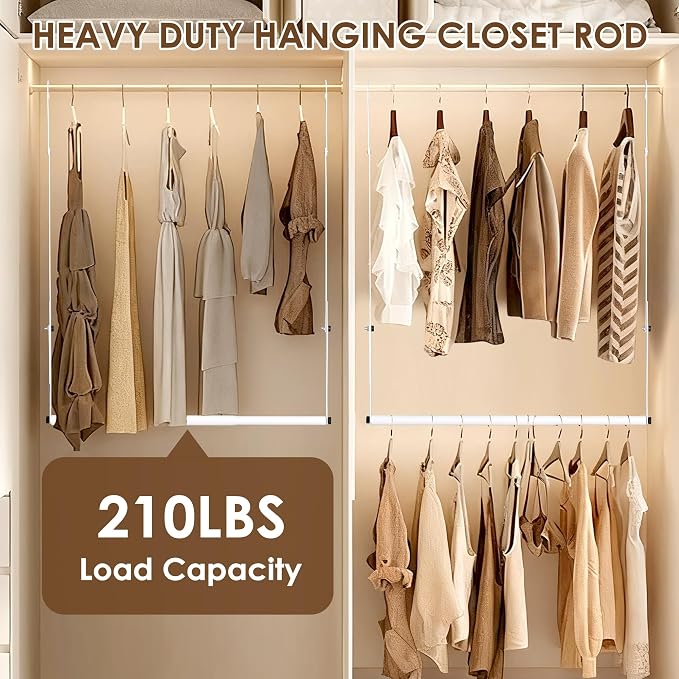 Hanging Closet Rod, Hanging Clothes Organizer, Adjustable, 2 Pack | Metal - Image 4