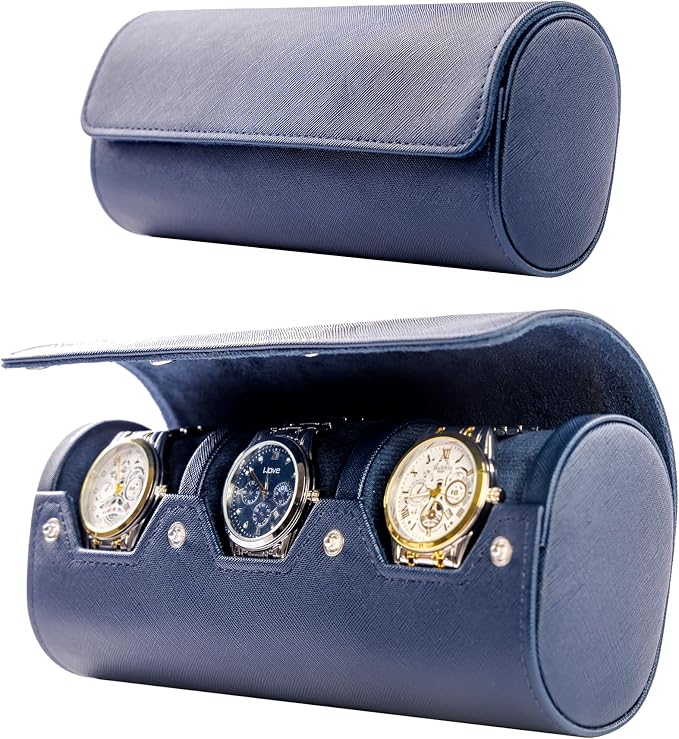 MR.OKAY 3 Watch Travel Case -Classic Leather Watch Case by MR.OKAY