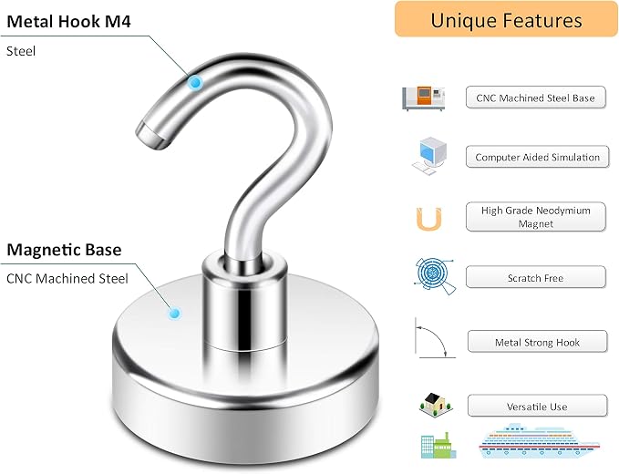 Neosmuk Magnetic Hooks, Heavy Duty 85lb+ Strong Magnet Hook - Image 2