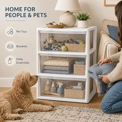 3 Drawer Plastic Storage Tower Clear Chest Organizer | Clear Removable Bins - Image 8