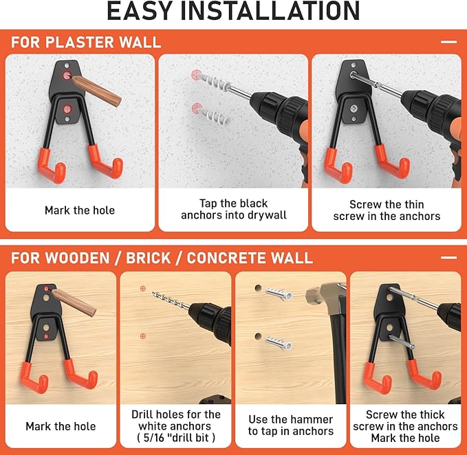 Garage Hooks with Anti-Slip Coating, Heavy Duty Wall Mount Storage Hooks - Image 5