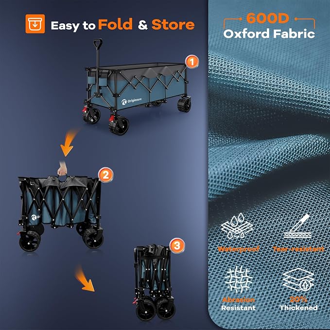 48" L Folding Beach Wagon Cart Foldable, 560lbs Weight Capacity 300L Heavy Duty - Image 9
