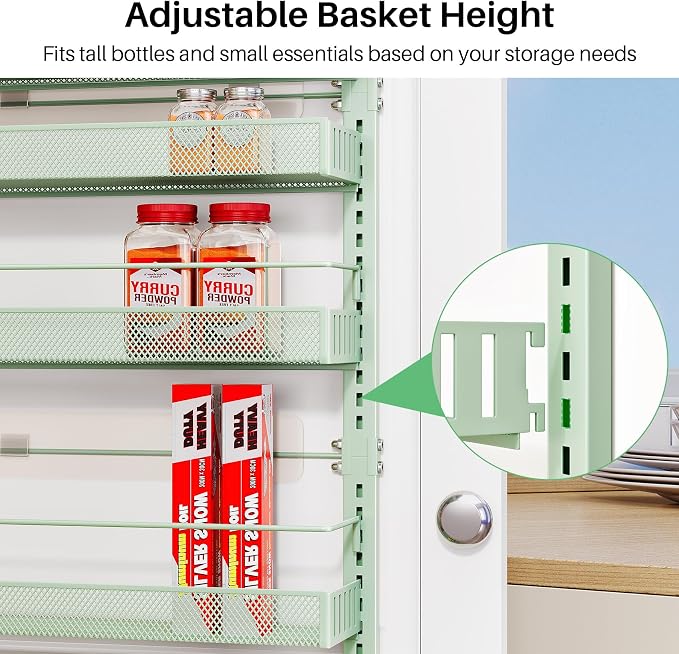 SNTD 8 Tiers Over the Door Organizer, Height Adjustable Spice Rack, Dense Mesh - Image 4