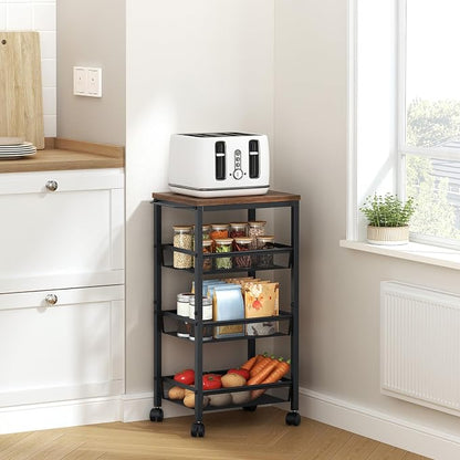 Hoctieon Rolling Storage Cart, 4-Tier Wide Panel Kitchen Storage Cart, Utility - Image 3