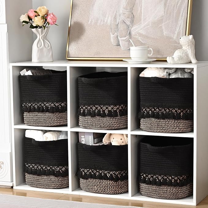 2 Pack Storage Basket for Shelves, Boho Cotton Rope Storage Bins - Image 4