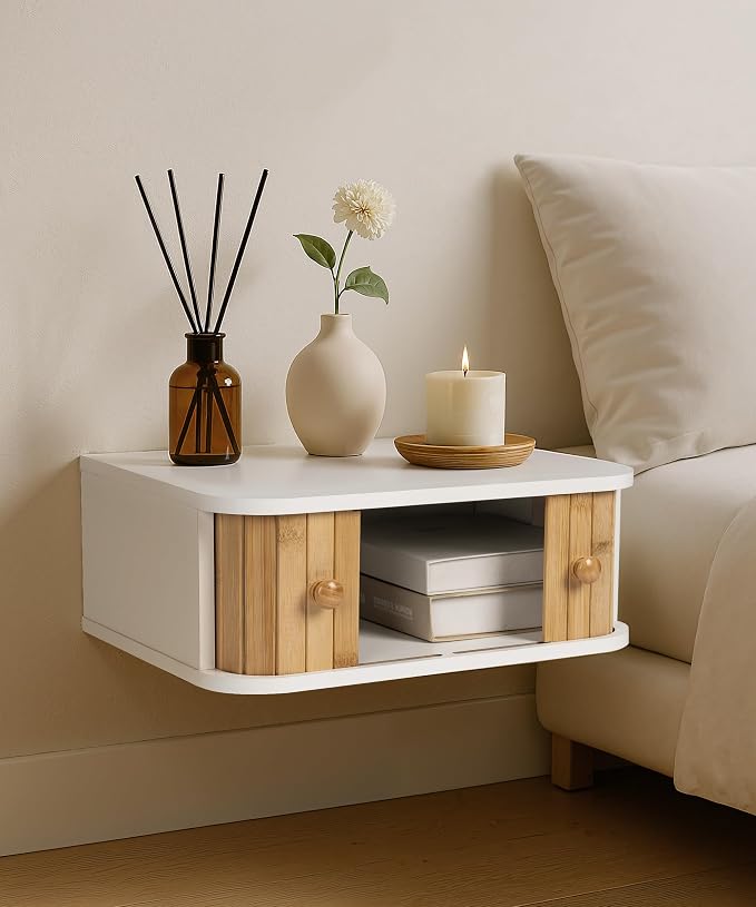 SUMGAR Floating Nightstand White Bedside Table Wall Mounted by SUMGAR