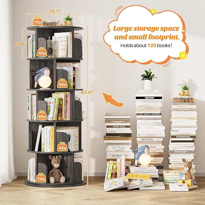 Aheaplus Rotating Bookshelf, 360 Display Wood Spinning Bookshelf Tower - Image 3