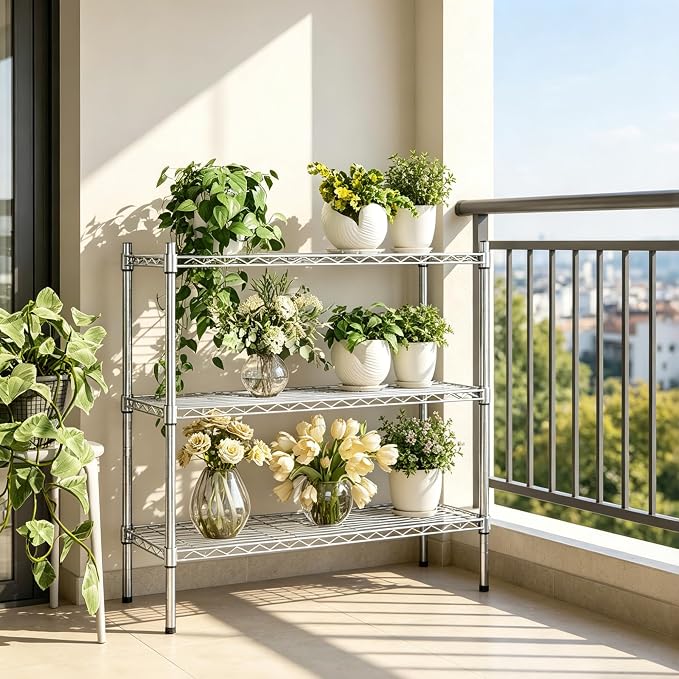 Auslar 3-Shelf Storage Wire Shelves Heavy Duty 3 Tiers Standing Shelving Units - Image 8