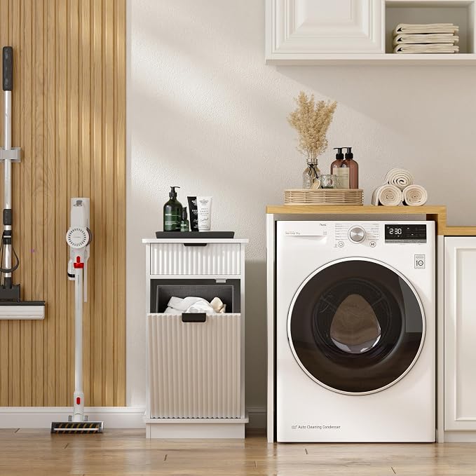 White Tilt Out Laundry Hamper Cabinet Hidden Laundry Hamper Cabinet - Image 9