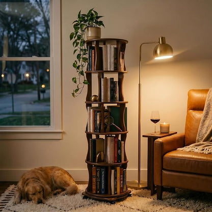 Rotating Bookshelf Tower 5 Tier Corner Bookshelf 360° Spinning Bookshelf | - Image 9