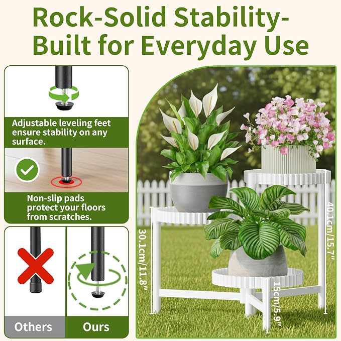 3 Tiered Tall Plant Stand Indoor Outdoor, Metral Flodable Plant Stand - Image 3