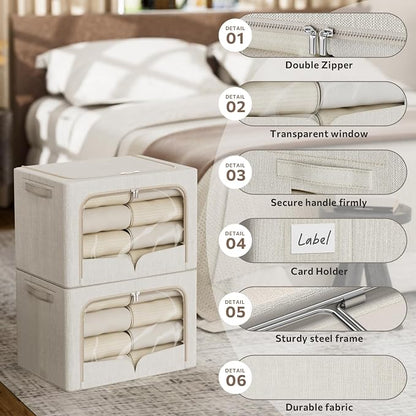 FHSQX 3 Pack Clothes Storage Bins Foldable Metal Frame Storage Box Stackable - Image 4
