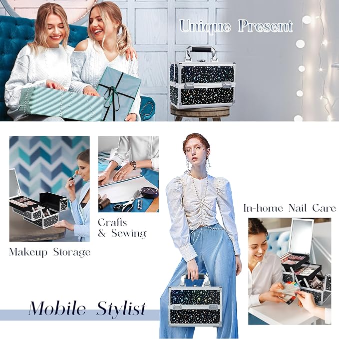 Joligrace Makeup Train Case Portable Cosmetic Box 2 Trays - Image 9