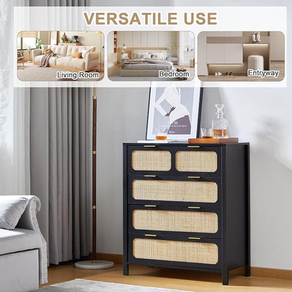 4 Drawer Dresser with Rattan Finish, Modern Farmhouse Chest of Drawers with - Image 9