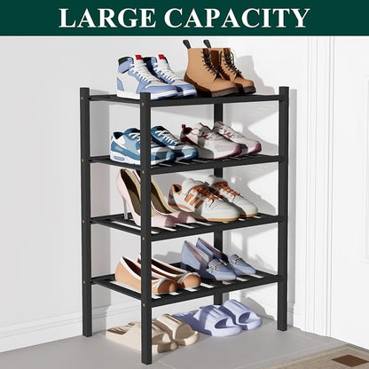 Smiry Bamboo Shoe Rack for Closet, 4 Tier Small Wooden Stackable Shoe Organizer - Image 5