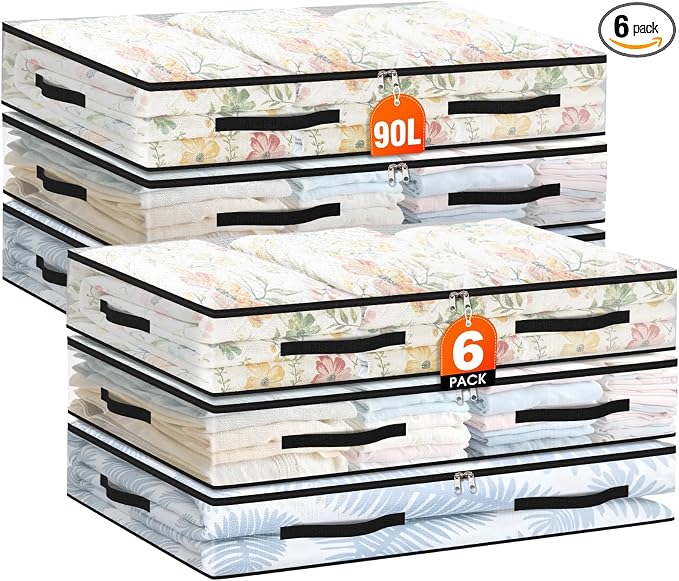 6 Pack Under Bed Storage Bags, 90L Foldable Clear Storage Containers by Unknown