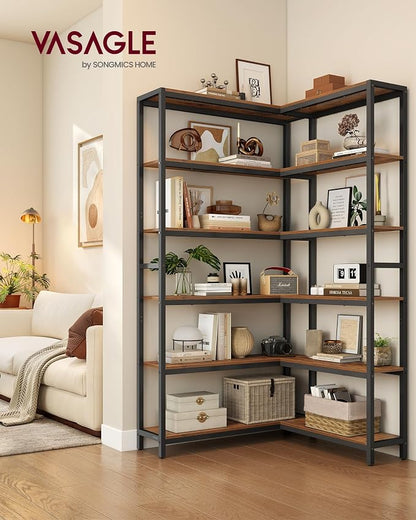 VASAGLE 6 Tier Bookshelf with Metal Frame, Convertible Industrial Corner Shelf - Image 2