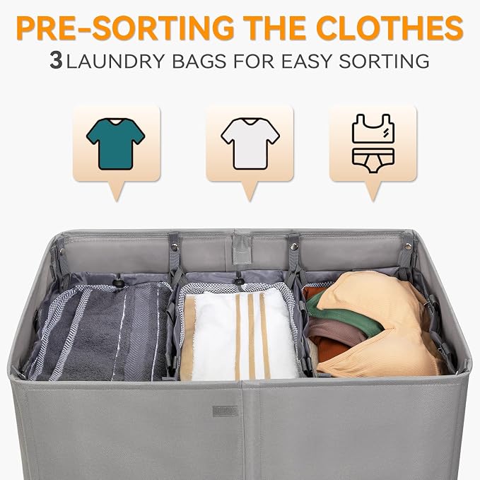 WOWLIVE Laundry Hamper with Lid, 160L Large Laundry Basket 3 Section with - Image 4