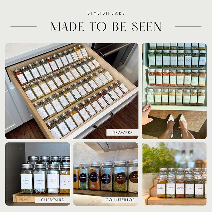Glass Spice Jars with Labels with Metal Lids and Shakers Farmhouse 36 Pack Set - Image 5