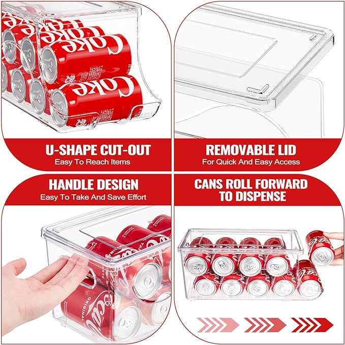 2 Pack Stackable Refrigerator Organizer, Soda Can Dispenser Pop Cans Container - Image 3