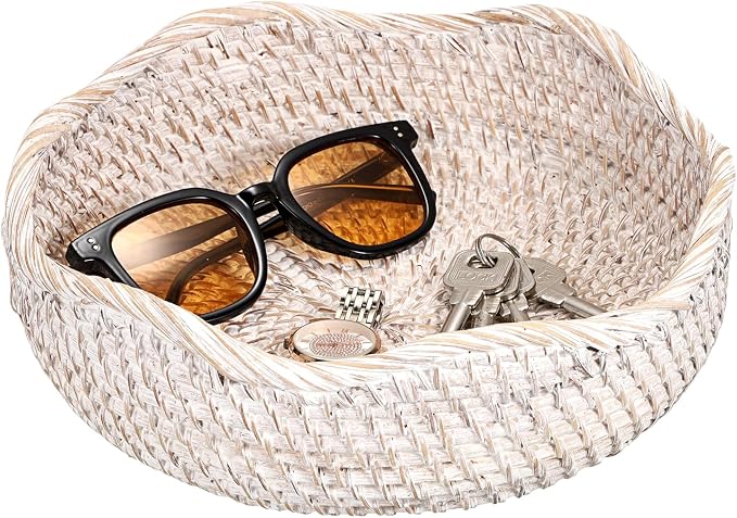 Hipiwe Rattan Key Basket for Entryway Table Handwoven Small Baskets Tray | - Image 9
