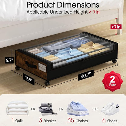 Yecaye Under Bed Storage with Wheels, Underbed Shoe Storage Organizer, Rolling - Image 2
