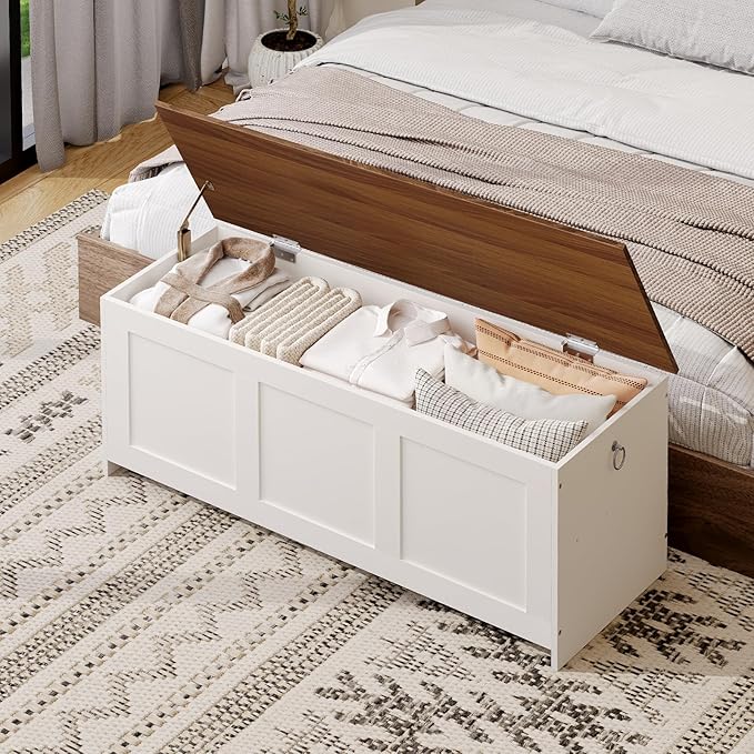HOOBRO Storage Bench, 47.2" Retro Wooden Storage Chest, Wooden Storage Trunk - Image 5