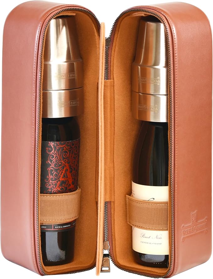 POUR & GARNISH Bourbon, Whiskey & Wine Double Bottle Travel Bag – Vegan Leather - Image 4
