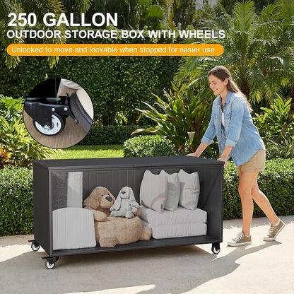 Outdoor Storage Box with Wheels 250 Gallon, Metal Deck Boxes Waterproof - Image 2
