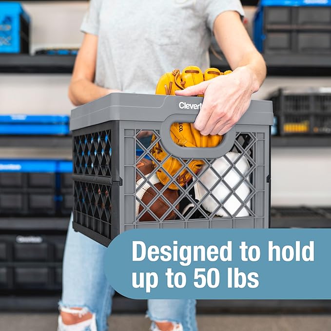 CleverMade Collapsible Milk Crate, 3PK - 25L Stackable Storage Bins - Image 2