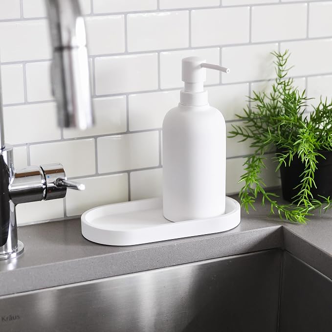 Matte White Round Soap Dispenser Tray, 8” Soap and Lotion Bottle Tray Organizer - Image 7