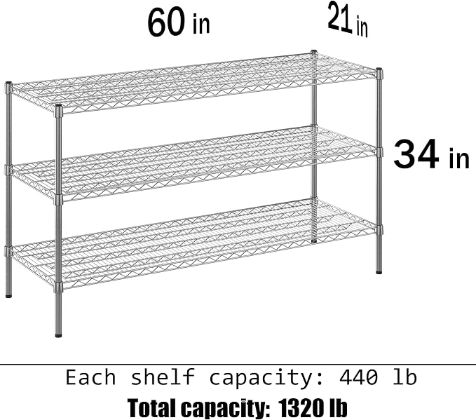 21" Deep x 60" Wide x 34" Height Wire Shelving Kit | 3-Tier | NSF Commercial - Image 3