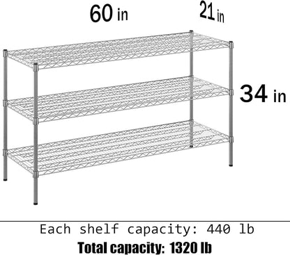 21" Deep x 60" Wide x 34" Height Wire Shelving Kit | 3-Tier | NSF Commercial - Image 3