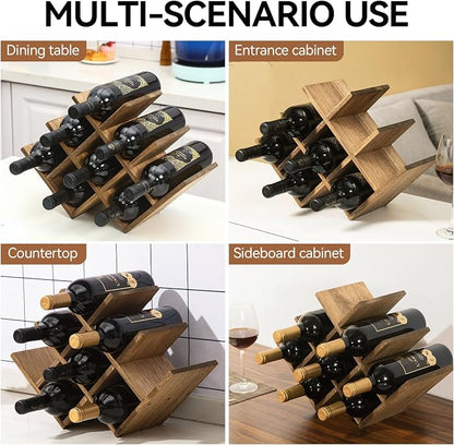 KIRIGEN Wooden Wine Rack, 8-Bottle 3-Tier Countertop Wine Holder, Holds 8 - Image 4