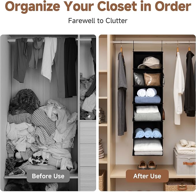 StorageWorks 6-Shelf Hanging Closet Organizers, Foldable Closet Storage - Image 6