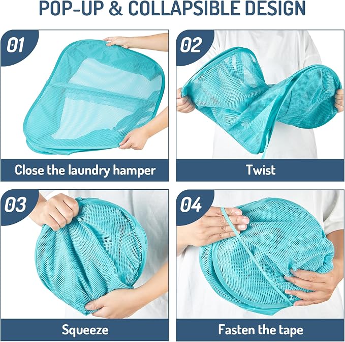 Seiritex Mesh Popup Laundry Hamper 2 Compartment, Collapsible Laundry Sorter - Image 4