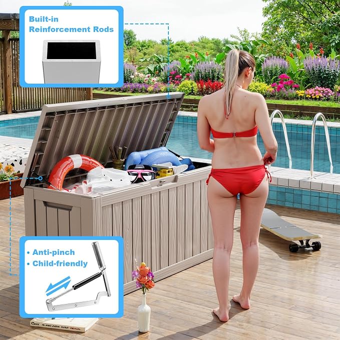 Vixzen 80 Gallon Deck Boxes Outdoor Waterproof, Resin Lockable Storage Box - Image 6