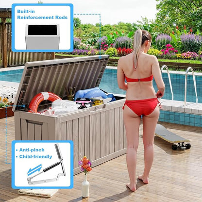 Vixzen 80 Gallon Deck Boxes Outdoor Waterproof, Resin Lockable Storage Box - Image 6
