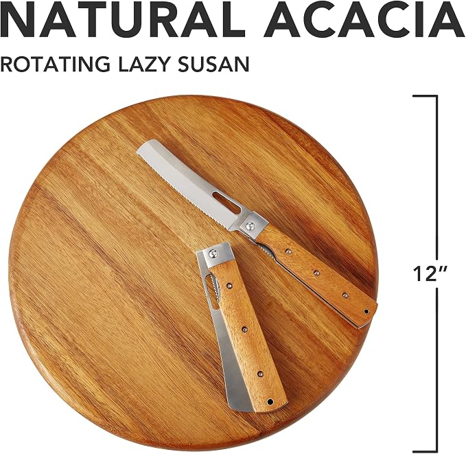 Acacia Wood Lazy Susan Wood Turntable Tray Cabinet Organizer - Image 2