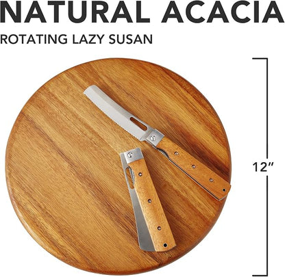 Acacia Wood Lazy Susan Wood Turntable Tray Cabinet Organizer - Image 2