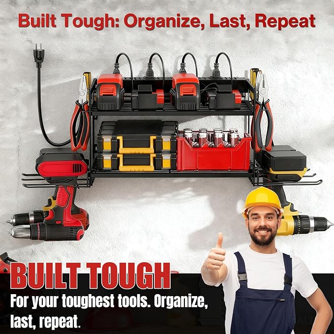 Garage Tool Organizer with Charging Station & Power Strip - Image 3
