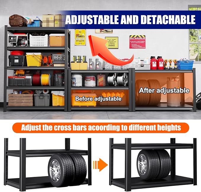 71" H-35 W Garage Shelving Heavy Duty Storage Shelves, Metal Adjustable - Image 5