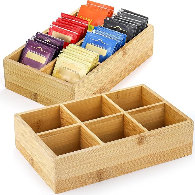 Dicunoy 2 Pack Bamboo Tea Bag Organizers, Wood Tea Bag Storage by Dicunoy