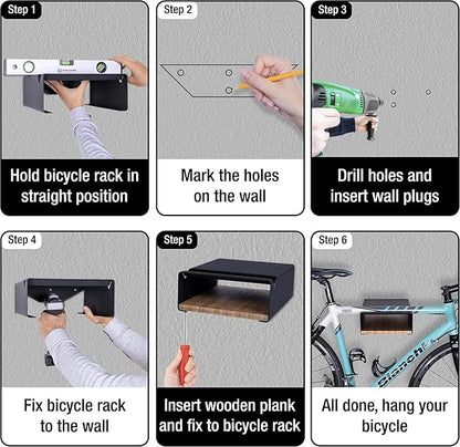 MOSHAY Bicycle Wall Mount S-Rack Bicycle Holder Aluminium Wood - Image 7